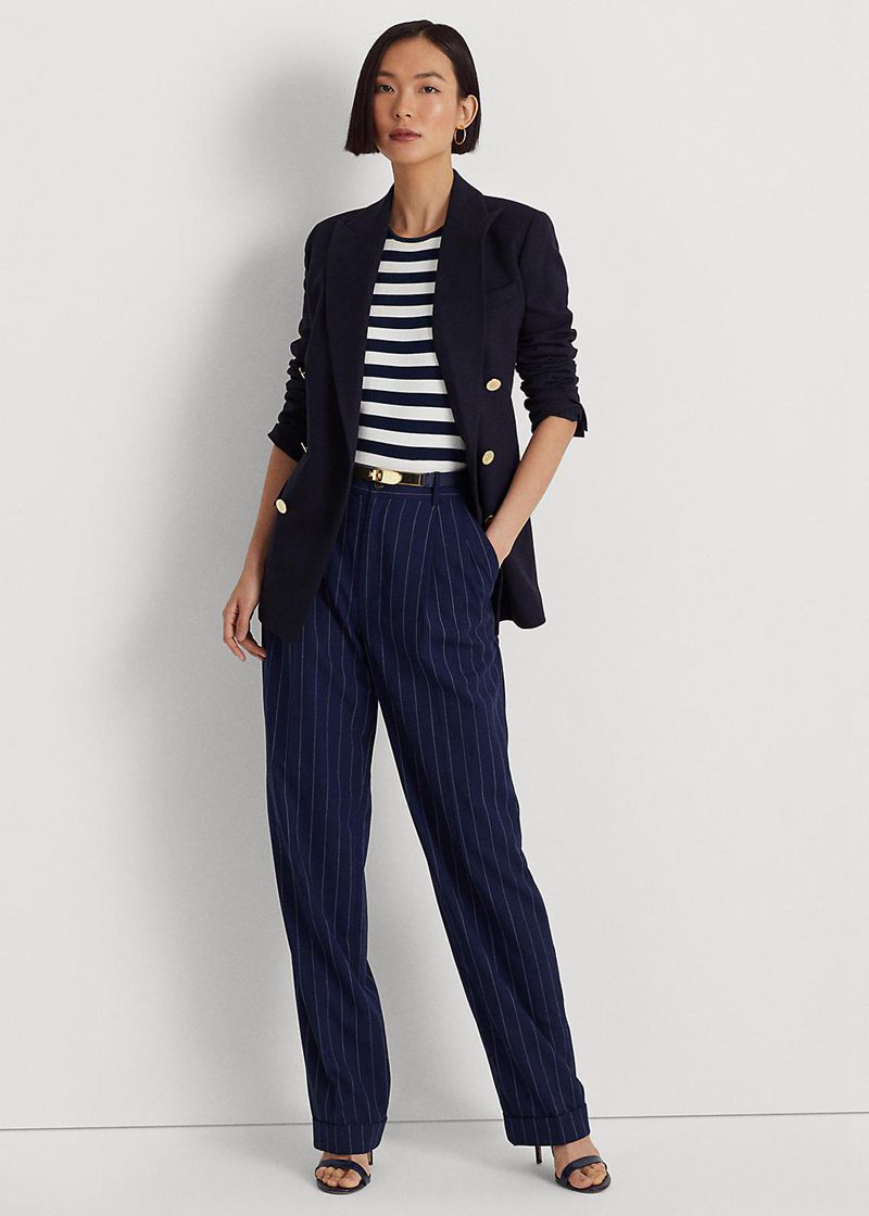 ローレン パンツ レディース ネイビー Pinストライプ Twill 真っ直ぐ PKFJO8745